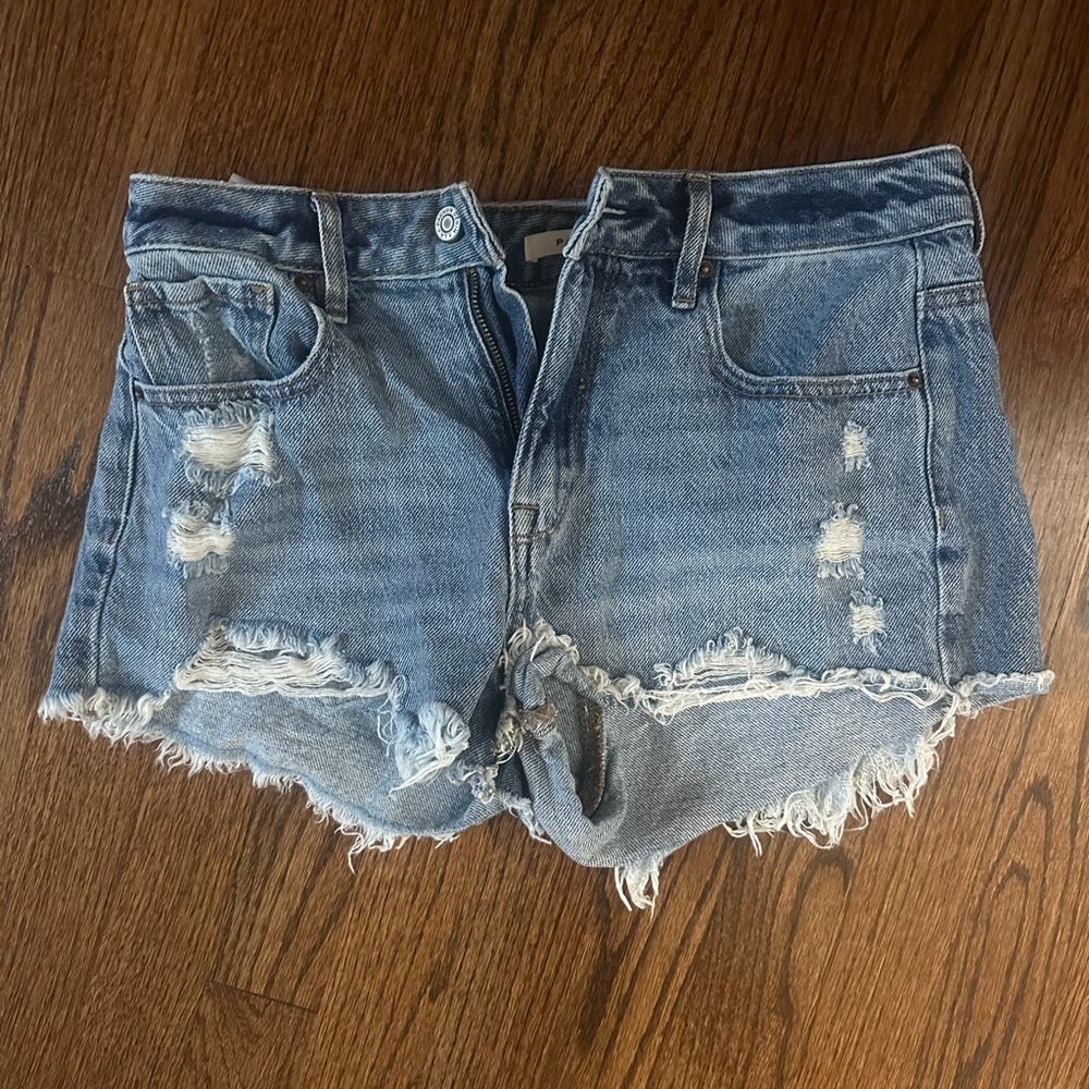 PacSun Blue Distressed High Rise Festival Jean Shorts